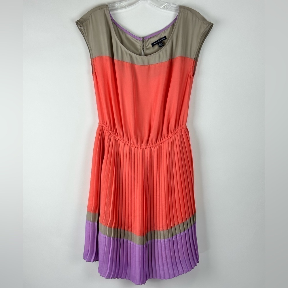 Women's Cap Sleeve Color Block Pleated Dress